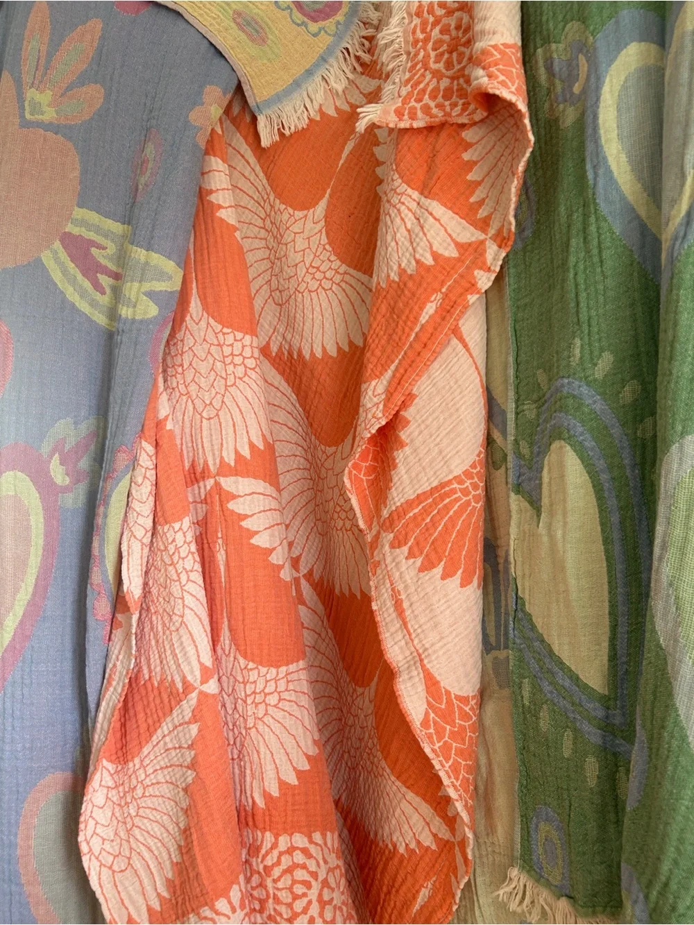 Neon Coast Modern Anthracite Orange Woven 100% Cotton Birds in Flight Throw NEW